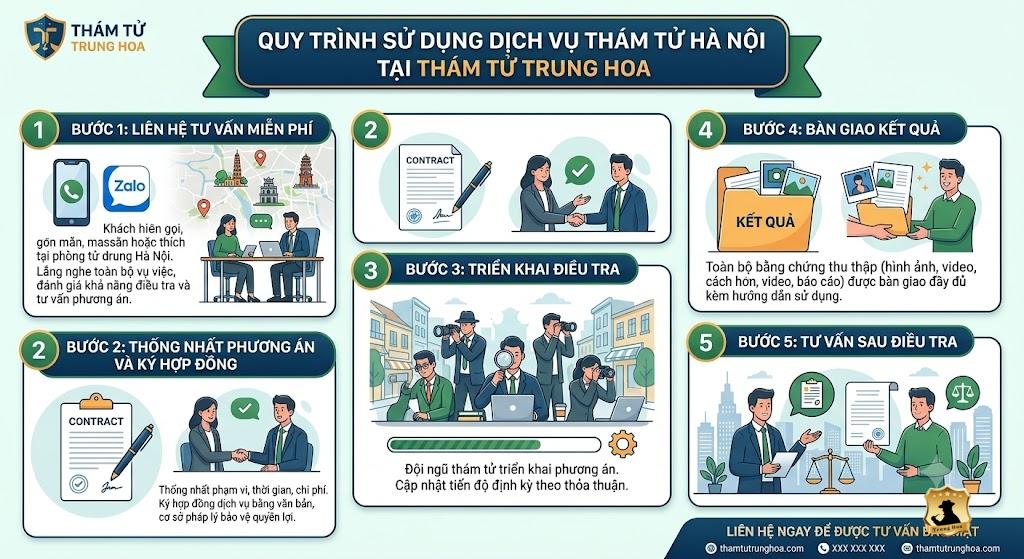 Quy trình sử dụng dịch vụ thám tử Hà Nội tại Thám Tử Trung Hoa